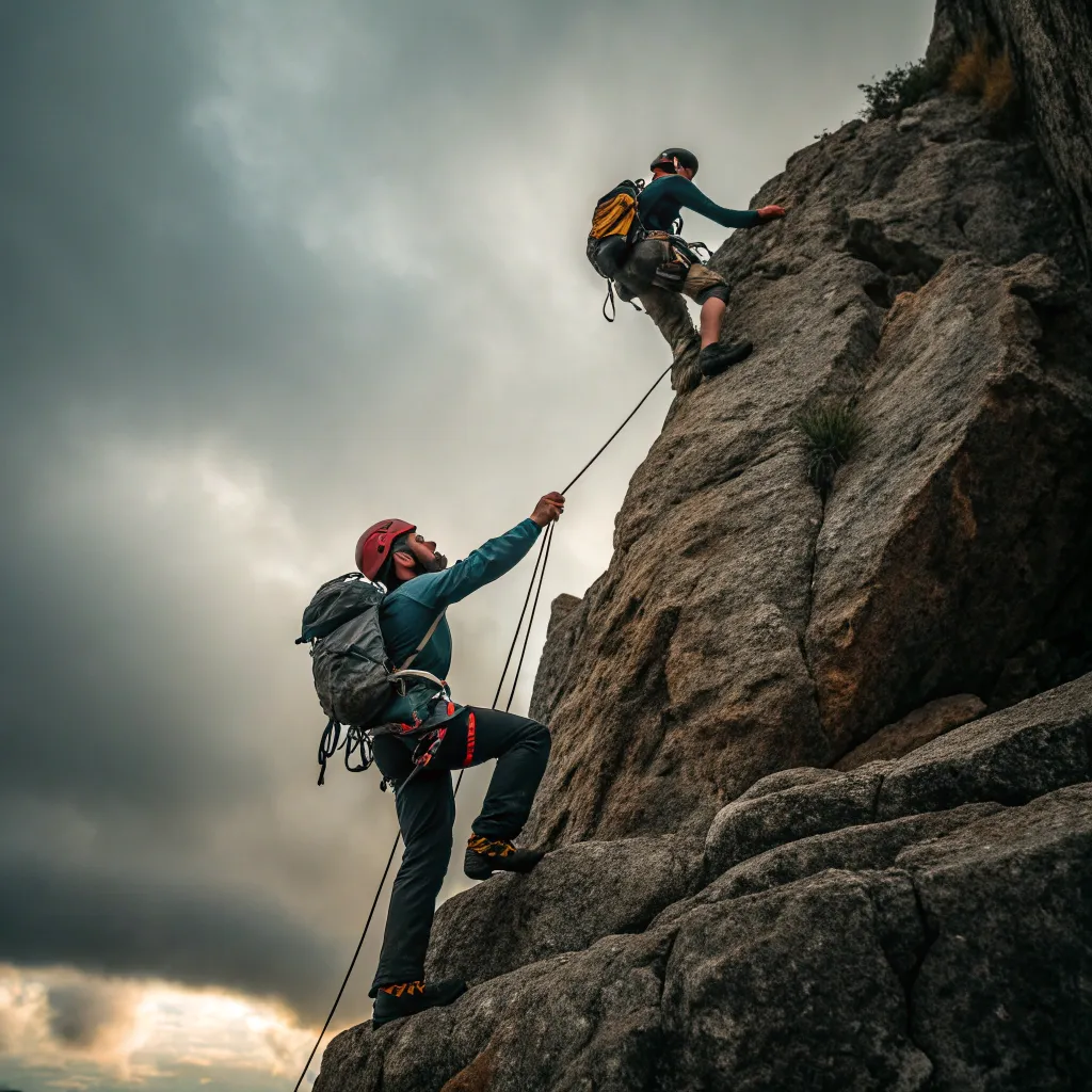 Climbers at a peak moment